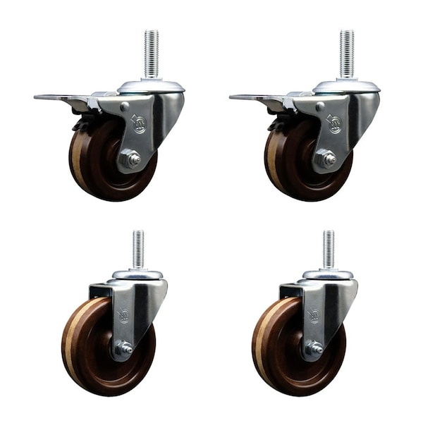 Service Caster 4 Inch High Temp Phenolic 34 Inch Stem Caster Set 2 Total Lock Brakes SCC-TSTTL20S414-PHRHT-34212-2-S-2 - main